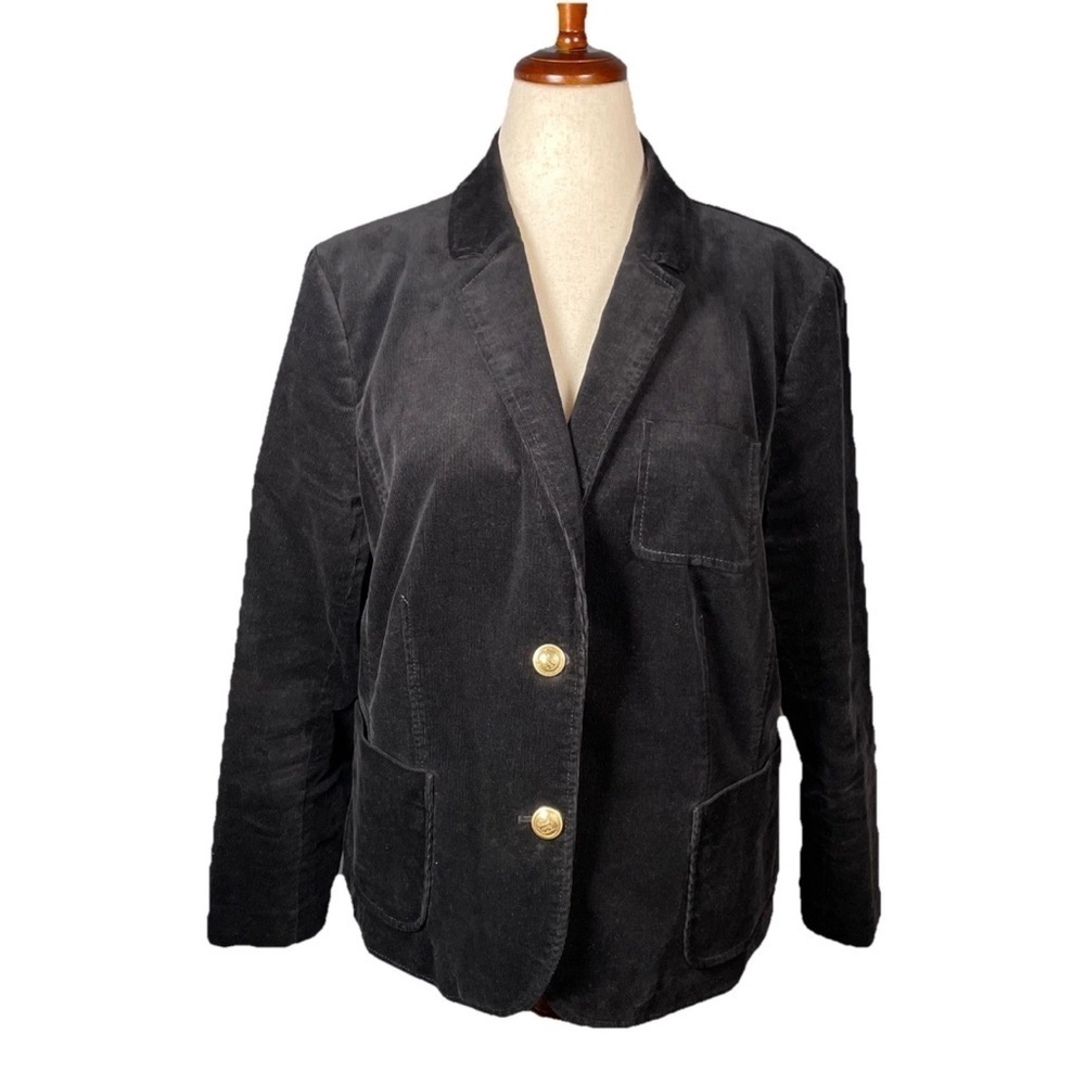 Talbots Corduroy Blazer Size 20 In Black W/ Gold Buttons Classic Holiday Office